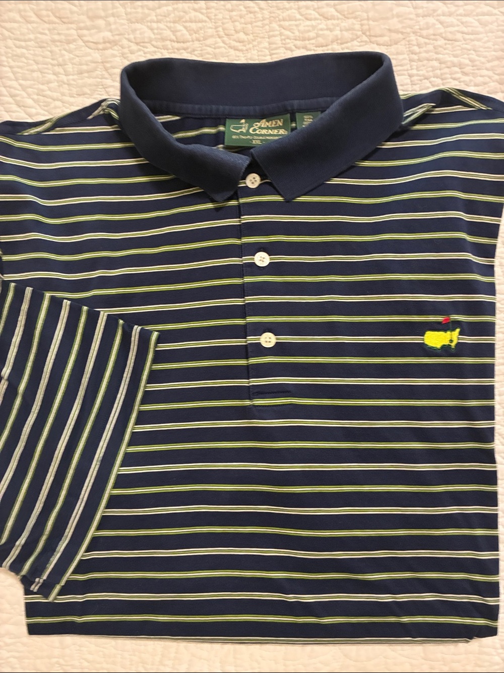 master’s golf shirt XXL, Amen corner, navy with green and white stripes, men’s